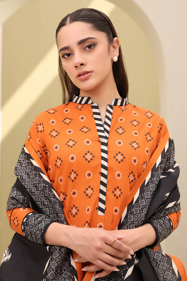 Shirt Shalwar Dupatta Orange - 0328 - Zellbury