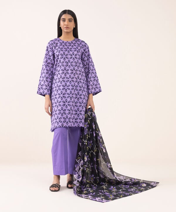 Purple 3 PIECE - PRINTED LAWN SUIT - Sapphire