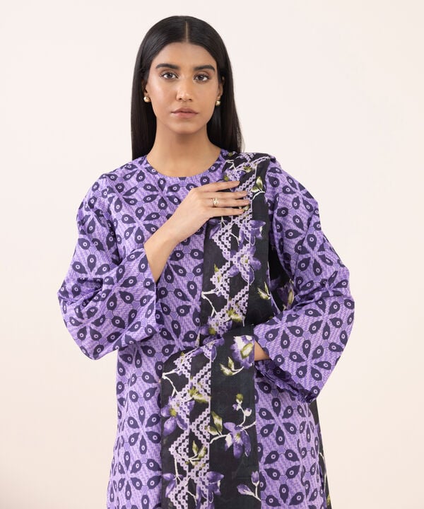 Purple 3 PIECE - PRINTED LAWN SUIT - Sapphire