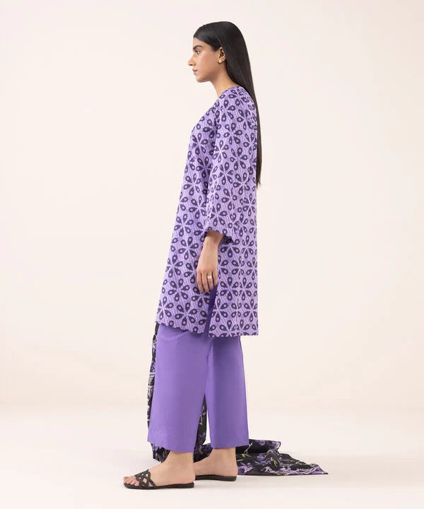 Purple 3 PIECE - PRINTED LAWN SUIT - Sapphire