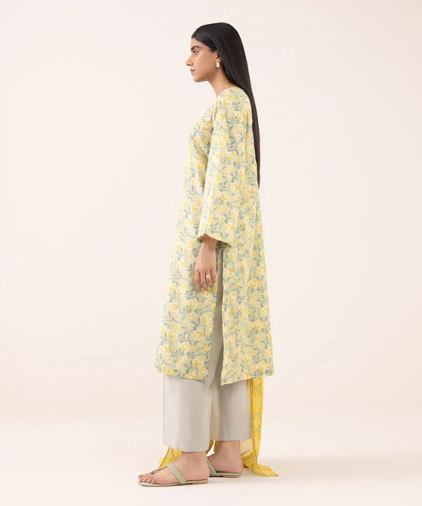 Beige And Yellow 3 PIECE - PRINTED LAWN SUIT - Sapphire