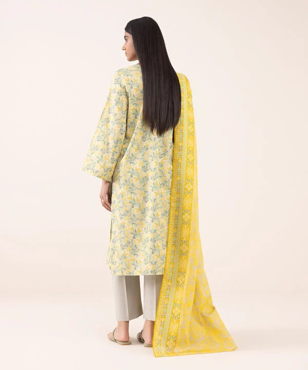 Beige And Yellow 3 PIECE - PRINTED LAWN SUIT - Sapphire